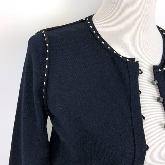 Vintage Carlisle Knit Silk Blend Crop Cardigan Polka Dot Trim Sz S - Picture 3 of 16
